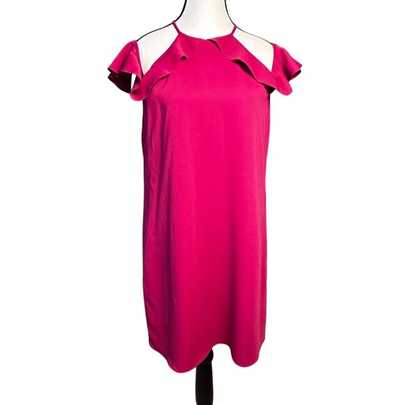 Cooper & Ella Womens Dress Sz M Raspberry Saga Ruffle Cold shoulder - Picture 2 of 11
